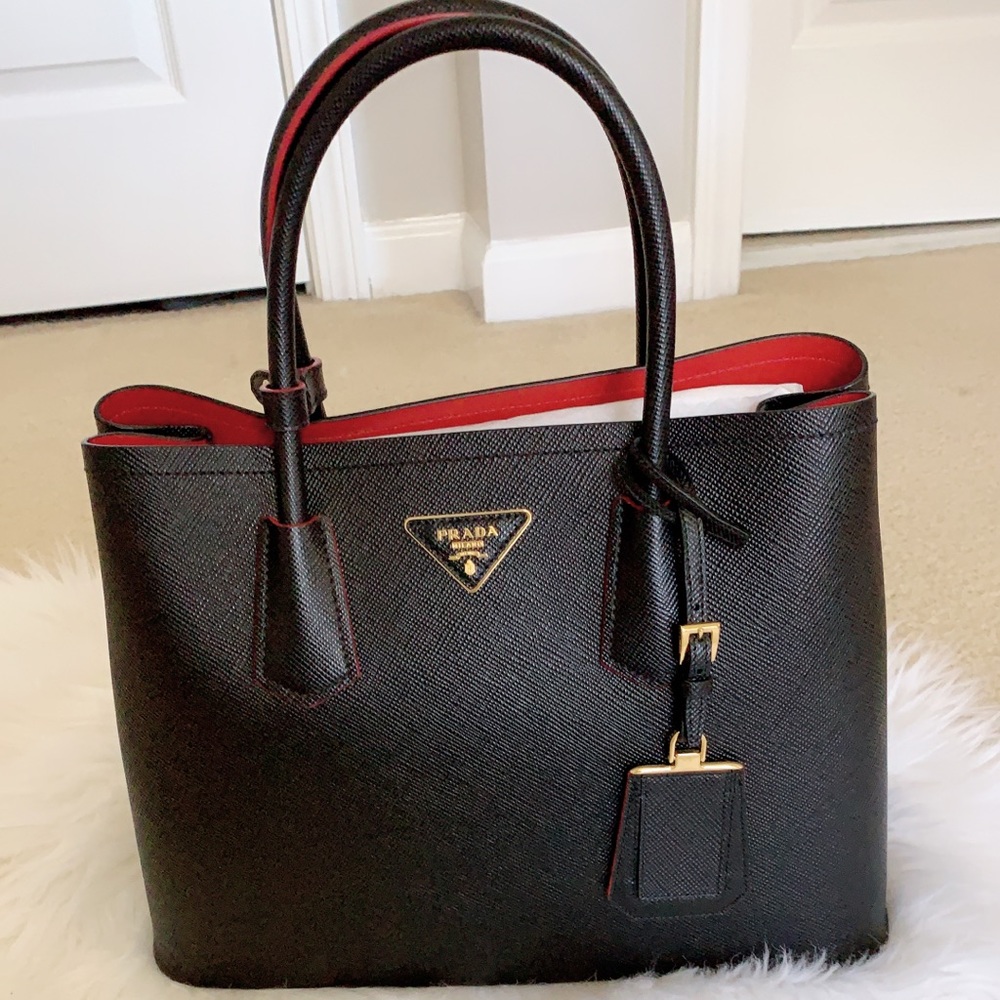 Prada medium Saffiano Leather Double Tote!